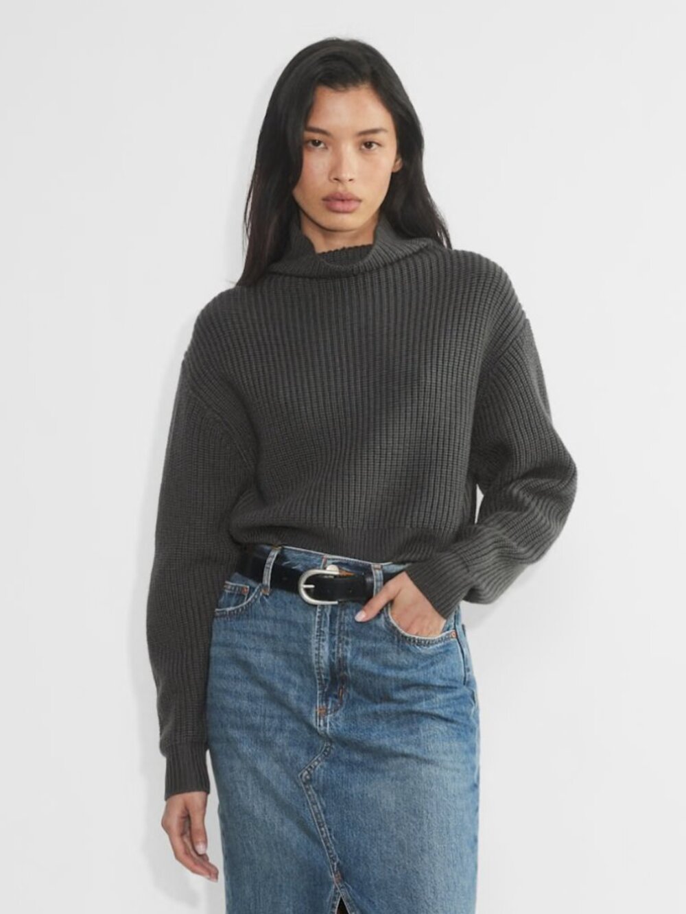 Wilfred Montpellier Merino Wool Waist Turtleneck Coal Grey 2XS